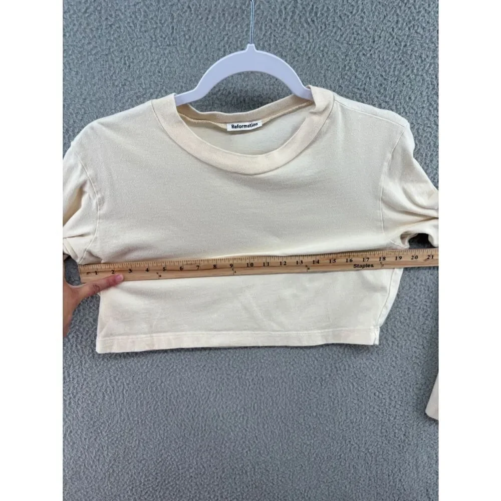 Reformation XS Cream Organic Cotton Long Sleeve Cropped Tee Top